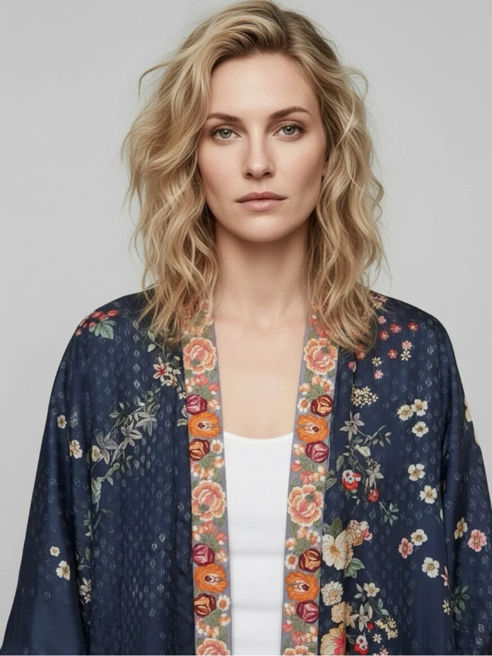JOHNNY WAS PETITE KEHLANI REVERSIBLE FLORAL VELVET/SILK KIMONO EMBROIDERY BOHO